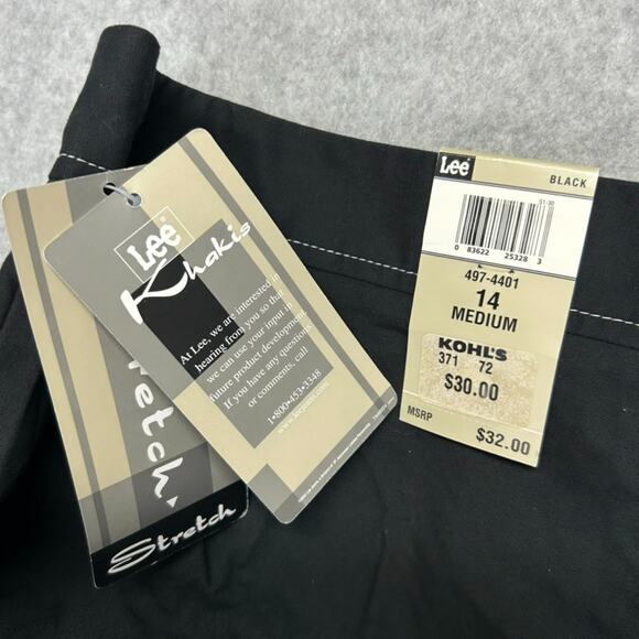 Lee Shorts Womens 14 Black Contrast Trim Stretch Khakis Brand Mid Length NWT $32 - Picture 11 of 14